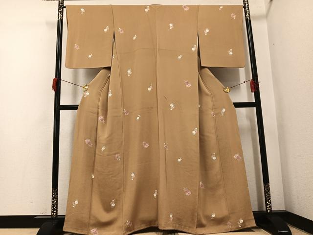平和屋着物●上質な小紋　草花文　鬼しぼ縮緬　正絹　逸品　AABH9728ph