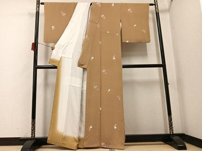 平和屋着物●上質な小紋　草花文　鬼しぼ縮緬　正絹　逸品　AABH9728ph