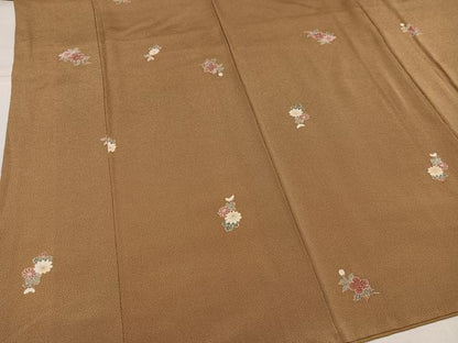 平和屋着物●上質な小紋　草花文　鬼しぼ縮緬　正絹　逸品　AABH9728ph