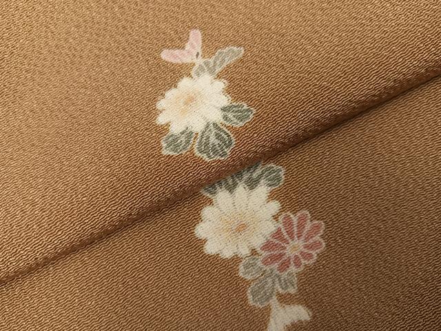 平和屋着物●上質な小紋　草花文　鬼しぼ縮緬　正絹　逸品　AABH9728ph