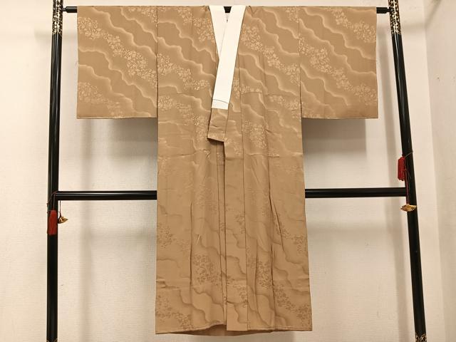 平和屋着物●長襦袢　無双仕立て　花唐草地紋　色無地　榛色　正絹　逸品　AABH9732ph