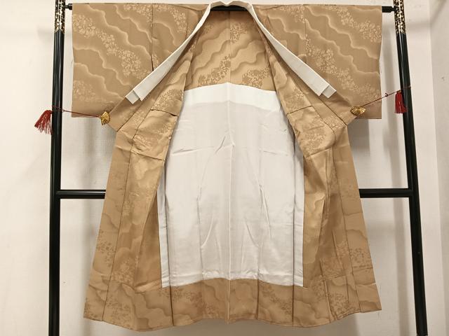 平和屋着物●長襦袢　無双仕立て　花唐草地紋　色無地　榛色　正絹　逸品　AABH9732ph