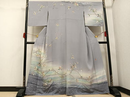 平和屋着物●訪問着　友禅　作家物　枝花文　暈し染め　金彩　正絹　逸品　AABH9733ph