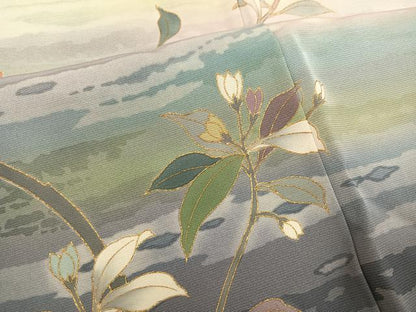 平和屋着物●訪問着　友禅　作家物　枝花文　暈し染め　金彩　正絹　逸品　AABH9733ph
