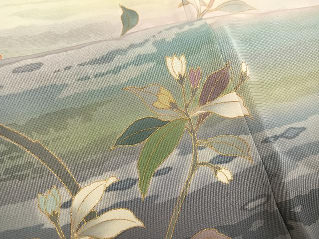 平和屋着物●訪問着　友禅　作家物　枝花文　暈し染め　金彩　正絹　逸品　AABH9733ph