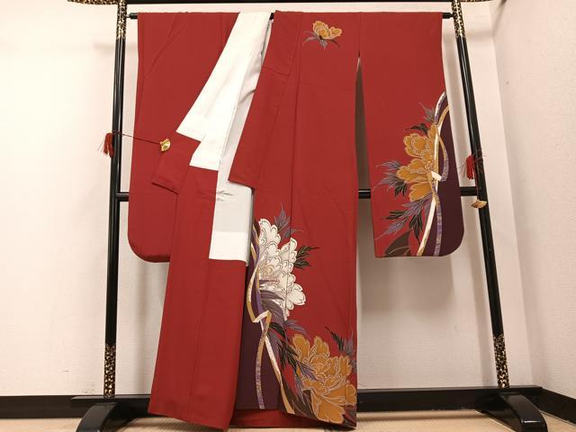 平和屋着物●豪華振袖　刺繍　草花文　金彩　正絹　逸品　AABH9734ph