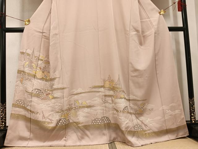 平和屋着物●豪華色留袖　駒刺繍　桐籬立波舟文　金彩　正絹　逸品　AABH9735ph