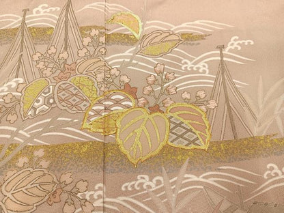平和屋着物●豪華色留袖　駒刺繍　桐籬立波舟文　金彩　正絹　逸品　AABH9735ph