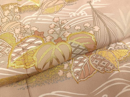平和屋着物●豪華色留袖　駒刺繍　桐籬立波舟文　金彩　正絹　逸品　AABH9735ph