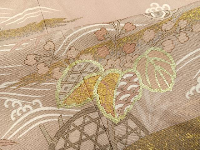 平和屋着物●豪華色留袖　駒刺繍　桐籬立波舟文　金彩　正絹　逸品　AABH9735ph