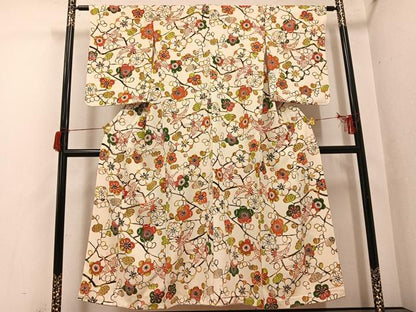 平和屋着物●上質な小紋　型染め　群れ鶴枝梅文　正絹　逸品　AABH9736ph