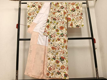 平和屋着物●上質な小紋　型染め　群れ鶴枝梅文　正絹　逸品　AABH9736ph