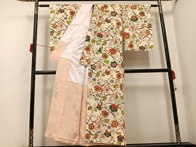 平和屋着物●上質な小紋　型染め　群れ鶴枝梅文　正絹　逸品　AABH9736ph
