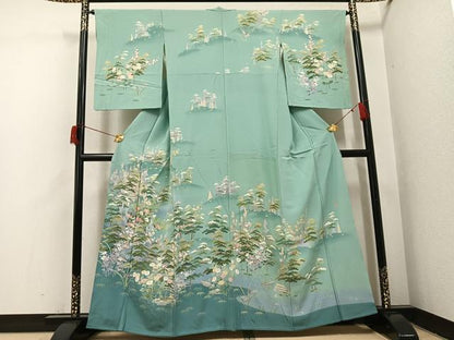 平和屋着物●十日町友禅作家　一梗　訪問着　松竹梅風景文　暈し染め　正絹　逸品　AABH9739ph