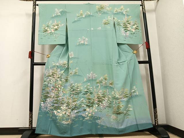 平和屋着物●十日町友禅作家　一梗　訪問着　松竹梅風景文　暈し染め　正絹　逸品　AABH9739ph