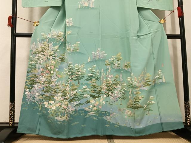 平和屋着物●十日町友禅作家　一梗　訪問着　松竹梅風景文　暈し染め　正絹　逸品　AABH9739ph