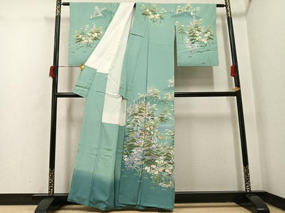 平和屋着物●十日町友禅作家　一梗　訪問着　松竹梅風景文　暈し染め　正絹　逸品　AABH9739ph