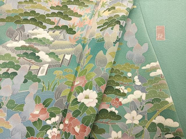 平和屋着物●十日町友禅作家　一梗　訪問着　松竹梅風景文　暈し染め　正絹　逸品　AABH9739ph