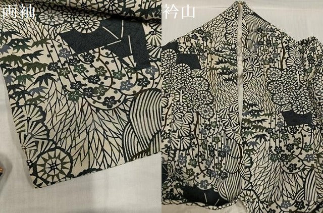 平和屋着物●上質な小紋　型染め　松竹梅風景文　正絹　逸品　AABH9740ph