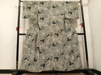 平和屋着物●上質な小紋　型染め　松竹梅風景文　正絹　逸品　AABH9740ph