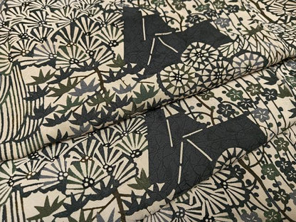 平和屋着物●上質な小紋　型染め　松竹梅風景文　正絹　逸品　AABH9740ph