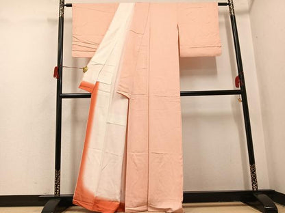 平和屋着物●上質な色無地　霞地紋　一斤染色　正絹　逸品　AABH9743ph