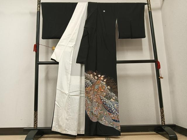 平和屋着物●豪華黒留袖　作家物　辻が花　駒刺繍　糸巻花文　暈し染め　金彩　正絹　逸品　AABH9744ph