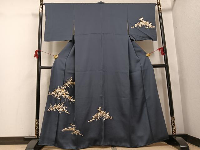 平和屋着物●訪問着　駒刺繍　草葉文　金彩　正絹　逸品　AABH9745ph