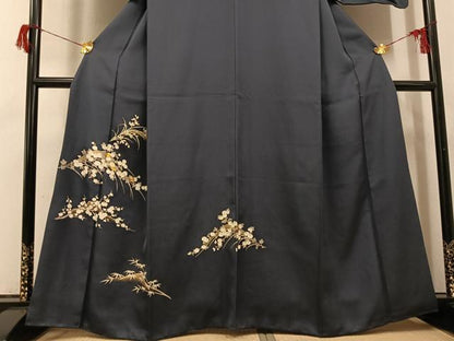 平和屋着物●訪問着　駒刺繍　草葉文　金彩　正絹　逸品　AABH9745ph