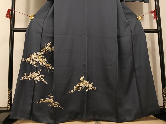 平和屋着物●訪問着　駒刺繍　草葉文　金彩　正絹　逸品　AABH9745ph