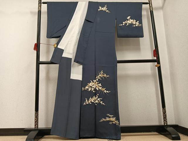 平和屋着物●訪問着　駒刺繍　草葉文　金彩　正絹　逸品　AABH9745ph
