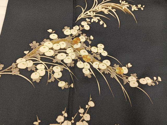 平和屋着物●訪問着　駒刺繍　草葉文　金彩　正絹　逸品　AABH9745ph
