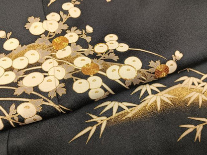 平和屋着物●訪問着　駒刺繍　草葉文　金彩　正絹　逸品　AABH9745ph