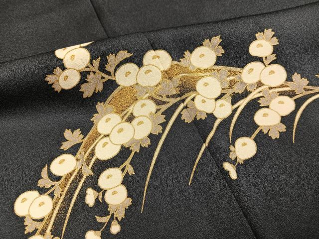 平和屋着物●訪問着　駒刺繍　草葉文　金彩　正絹　逸品　AABH9745ph