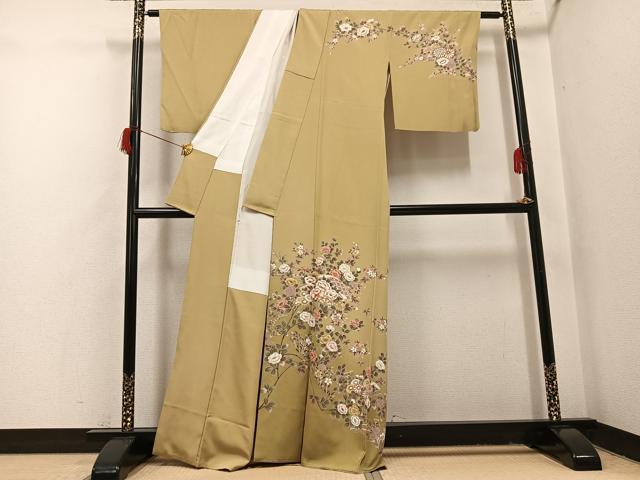 平和屋着物●訪問着　扇面草花文　暈し染め　金彩　正絹　逸品　AABH9747ph