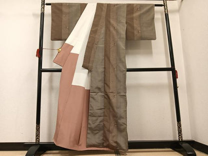 平和屋着物●上質な紬　草花文　正絹　逸品　AABH9748ph