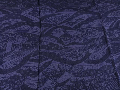 平和屋着物●訪問着　藍　風景草花文　藍鉄色　正絹　逸品　AABH9750ph