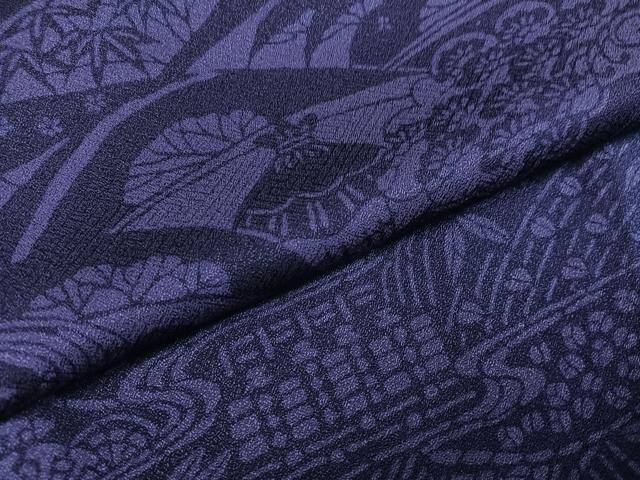 平和屋着物●訪問着　藍　風景草花文　藍鉄色　正絹　逸品　AABH9750ph