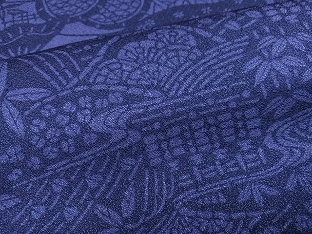 平和屋着物●訪問着　藍　風景草花文　藍鉄色　正絹　逸品　AABH9750ph