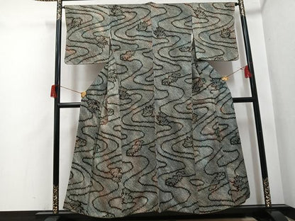 平和屋着物●上質な小紋　総絞り　流水笹文　正絹　逸品　未使用　AABH9751ph