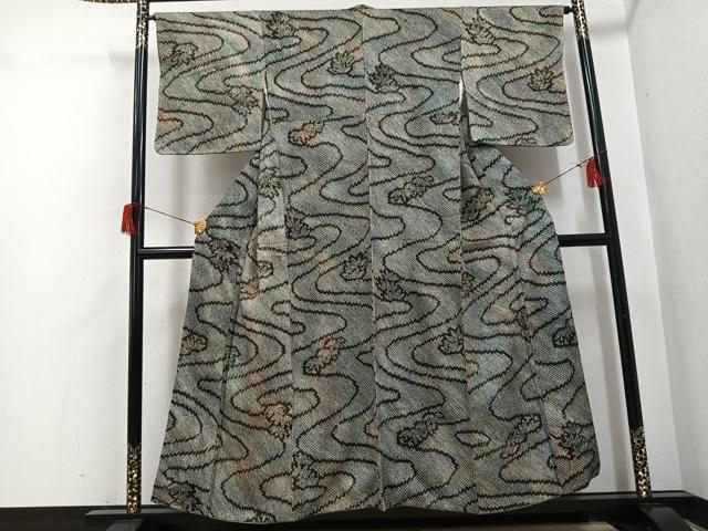 平和屋着物●上質な小紋　総絞り　流水笹文　正絹　逸品　未使用　AABH9751ph