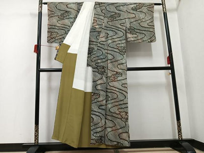 平和屋着物●上質な小紋　総絞り　流水笹文　正絹　逸品　未使用　AABH9751ph