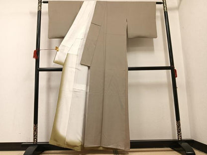 平和屋着物●江戸小紋　万筋　茶色×灰色　正絹　逸品　AABH9753ph