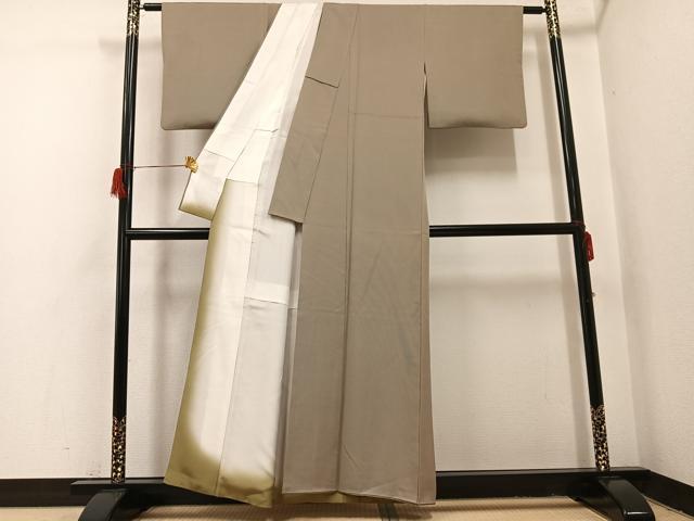平和屋着物●江戸小紋　万筋　茶色×灰色　正絹　逸品　AABH9753ph