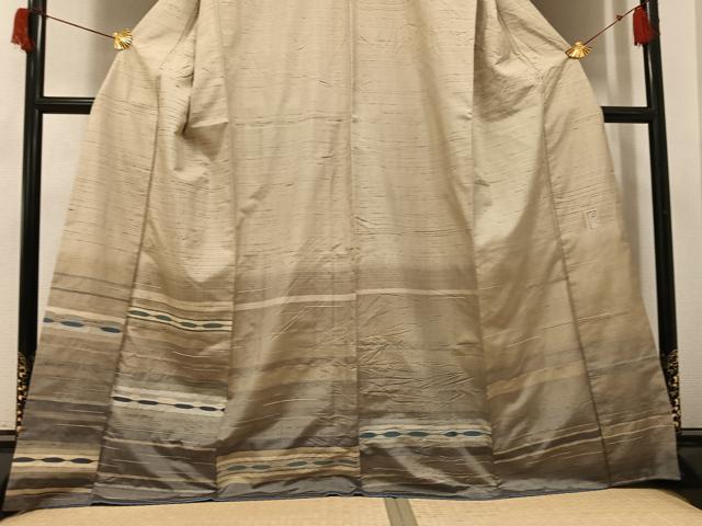 平和屋着物●京の名門　じゅらく謹製　紬　訪問着　漢方草木染め　横段文　眼鏡織　正絹　逸品　AABH9755ph