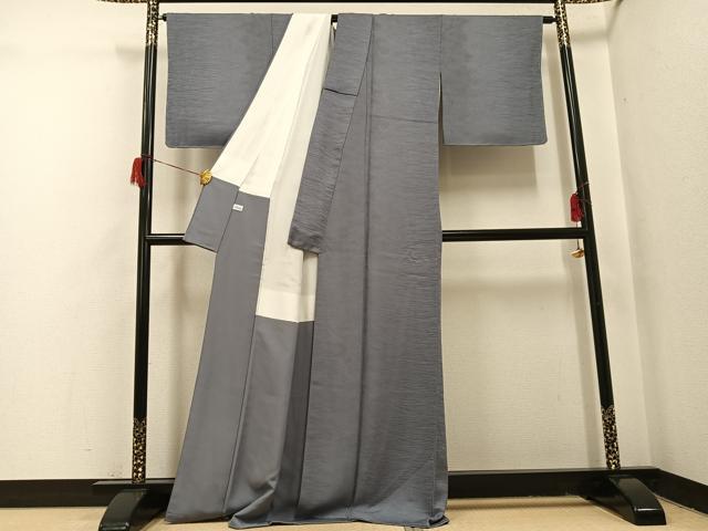 平和屋着物●本加賀友禅作家　柿本市郎　色無地　霞地紋　灰色　正絹　逸品　未使用　AABH9756ph