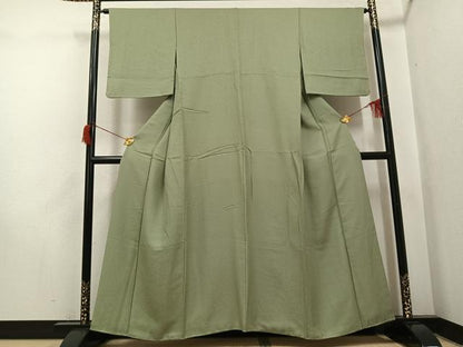 平和屋着物●上質な色無地　鶸茶色　正絹　逸品　AABH9757ph