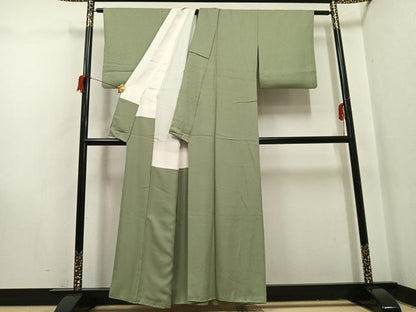平和屋着物●上質な色無地　鶸茶色　正絹　逸品　AABH9757ph