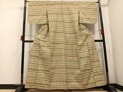 平和屋着物●上質な紬　横段文　正絹　逸品　AABH9758ph