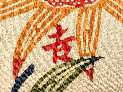 平和屋着物●和染紅型　栗山紅型　栗山吉三郎　振袖　花蝶文　鬼しぼ縮緬　正絹　逸品　AABH9759ph